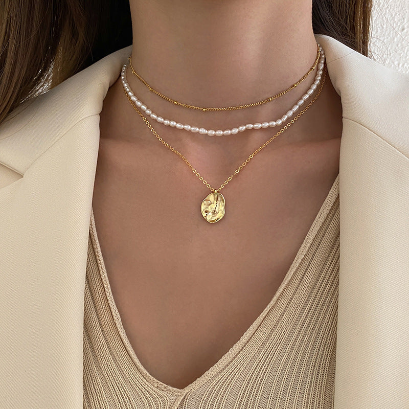 Irregular Concave Necklace Handmade Hammer Oval Gold Coin Necklace