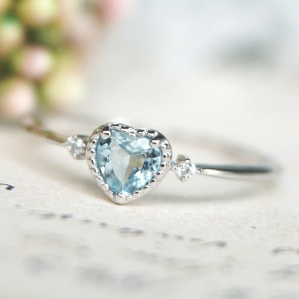 Blue Topaz Heart Shaped Engagement Ring