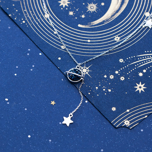 S925 Silver Necklace Sweet Synthetic Kyanite Planet Star Necklace