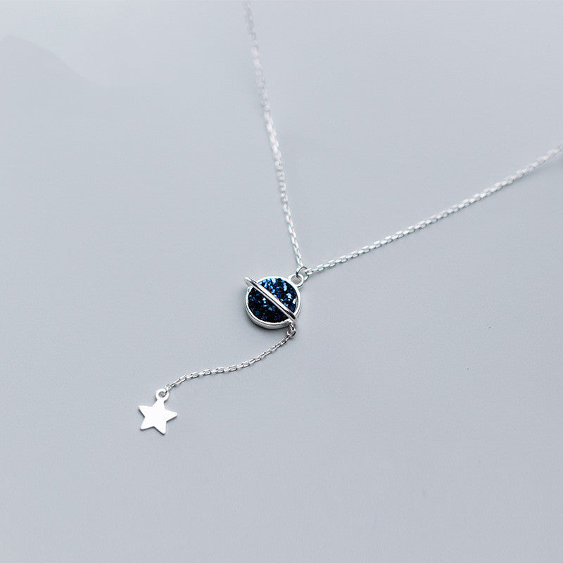 S925 Silver Necklace Sweet Synthetic Kyanite Planet Star Necklace