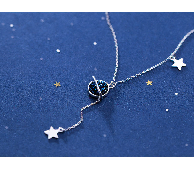 S925 Silver Necklace Sweet Synthetic Kyanite Planet Star Necklace