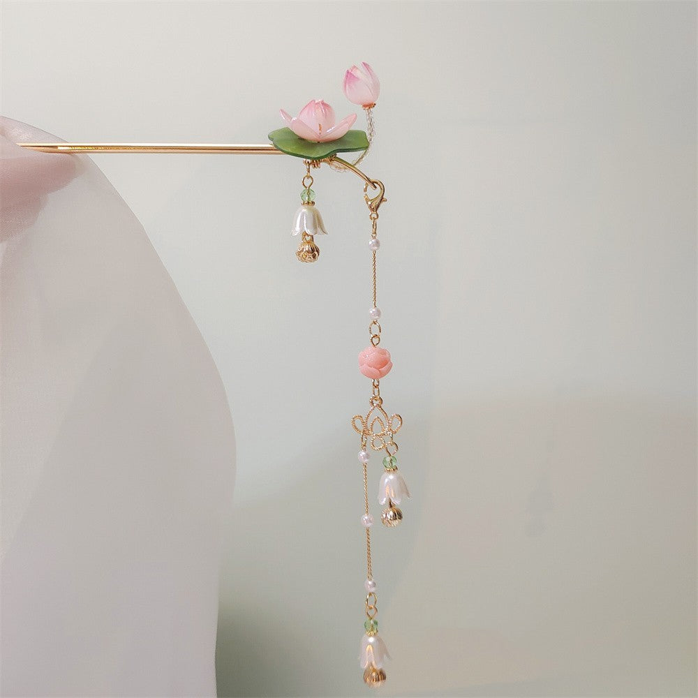 Fashion Antique Tassel Lotus Hairpin Earrings