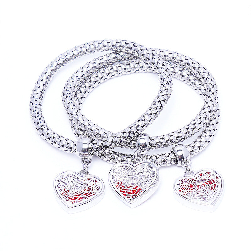 Three-color Corn Chain Rose Peach Heart Bracelet