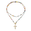 Necklace Double Layered Long Glass Bead Shell Necklace