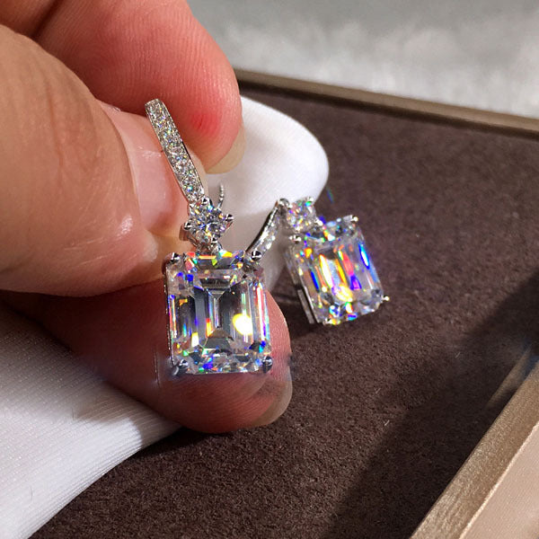 Rectangular white zircon earrings