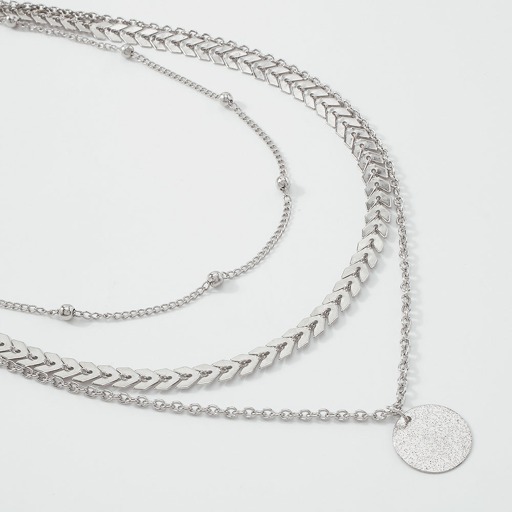 Necklace Female Geometric Disc Retro Trend Chain Necklace