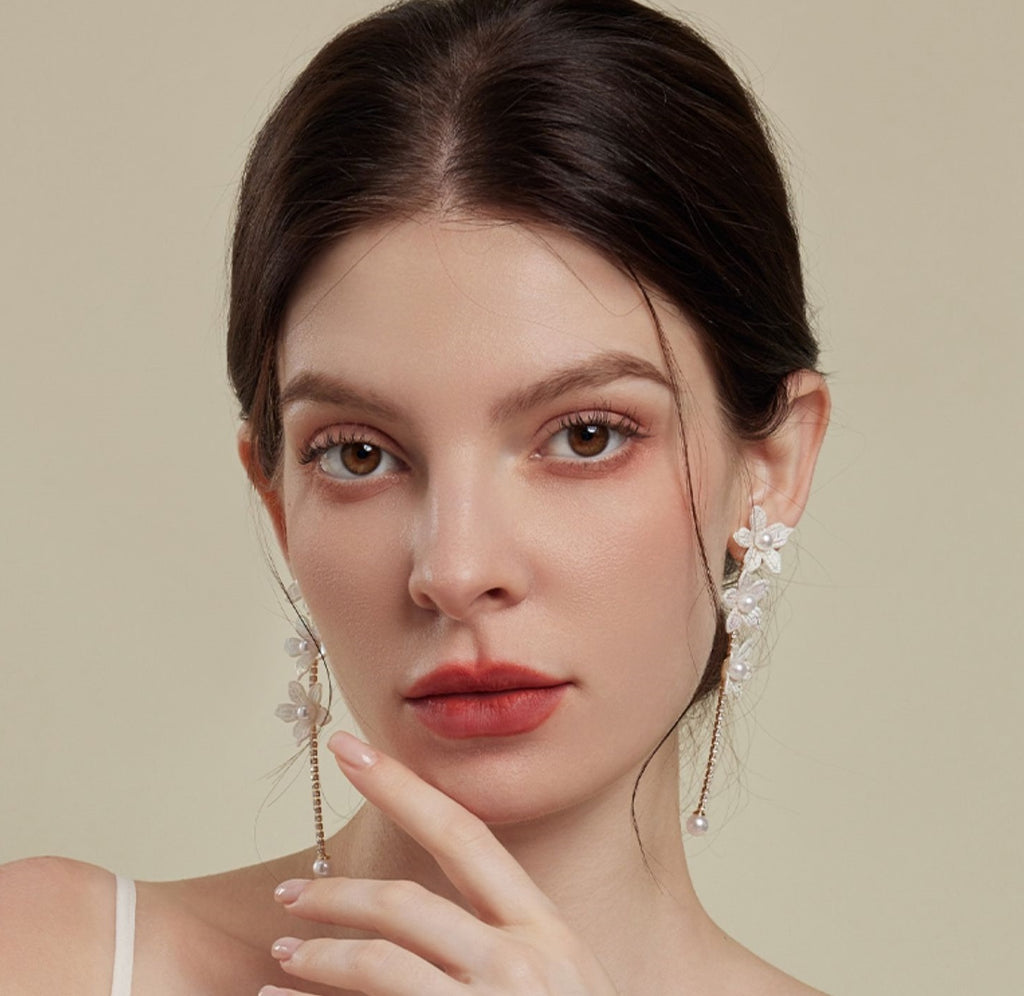 White Flower Tassel Earrings Fairy