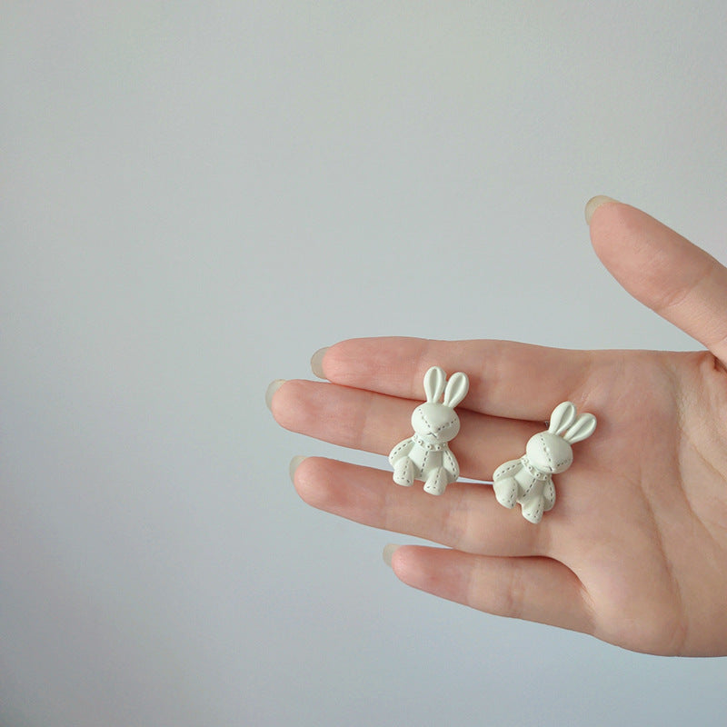 White Earrings Matte Bunny