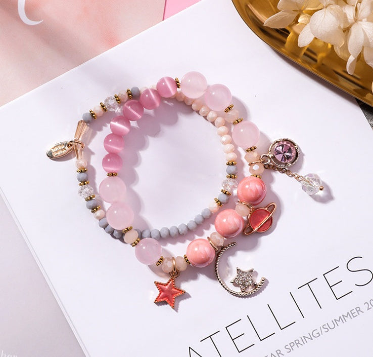 Stars Moon Cat Eye Crystal Multilayer Bracelet Women