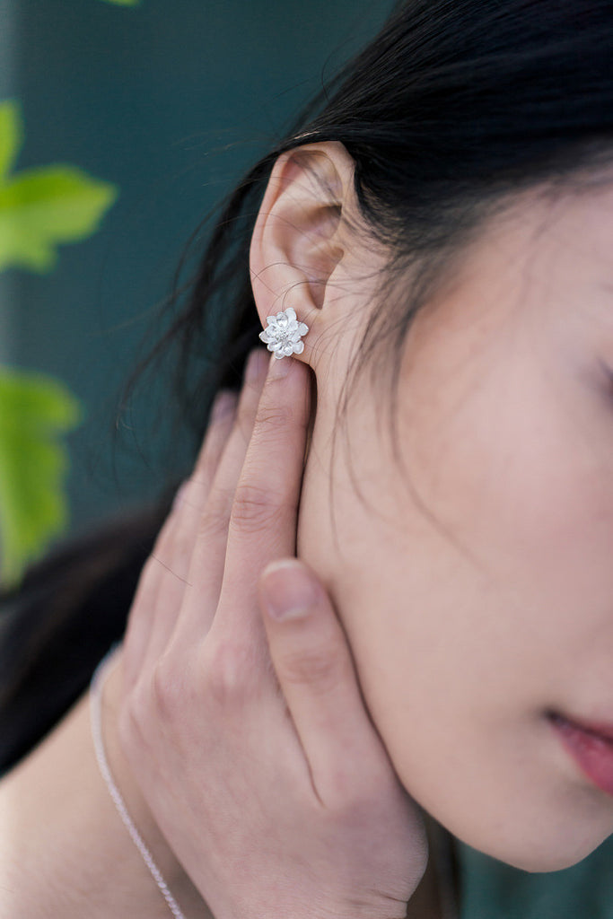 Literary Chinese Style Lotus s925 Sterling Silver Earrings