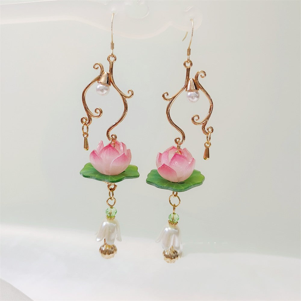 Fashion Antique Tassel Lotus Hairpin Earrings