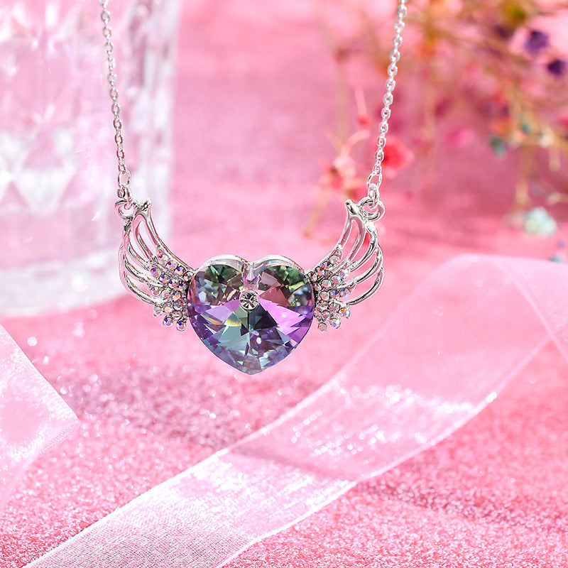 S925 silver angel wings heart necklace