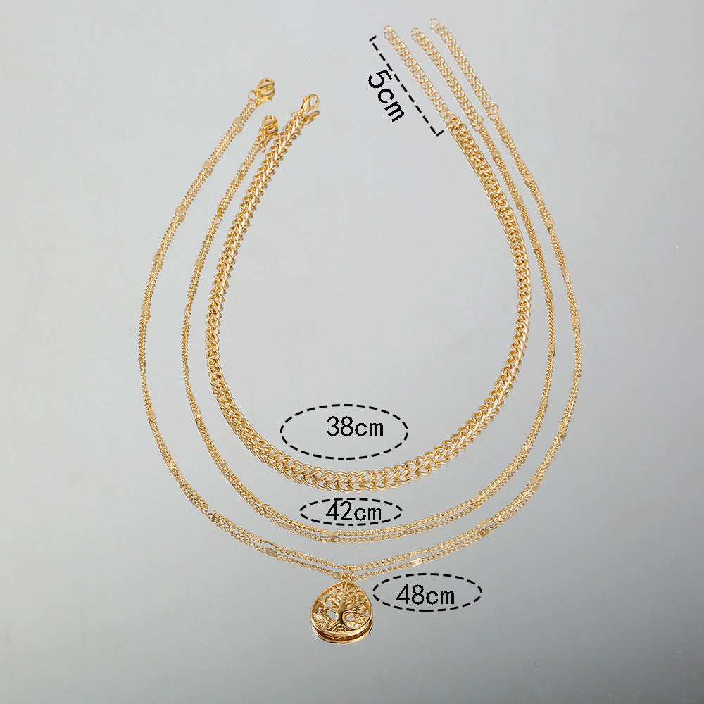 Europe And The United States Ins Autumn And Winter With The Tree Of Life Drops Double Sweater Chain Multi-layered Chain Chain Collarbone Necklace Female Niche Jewelry
