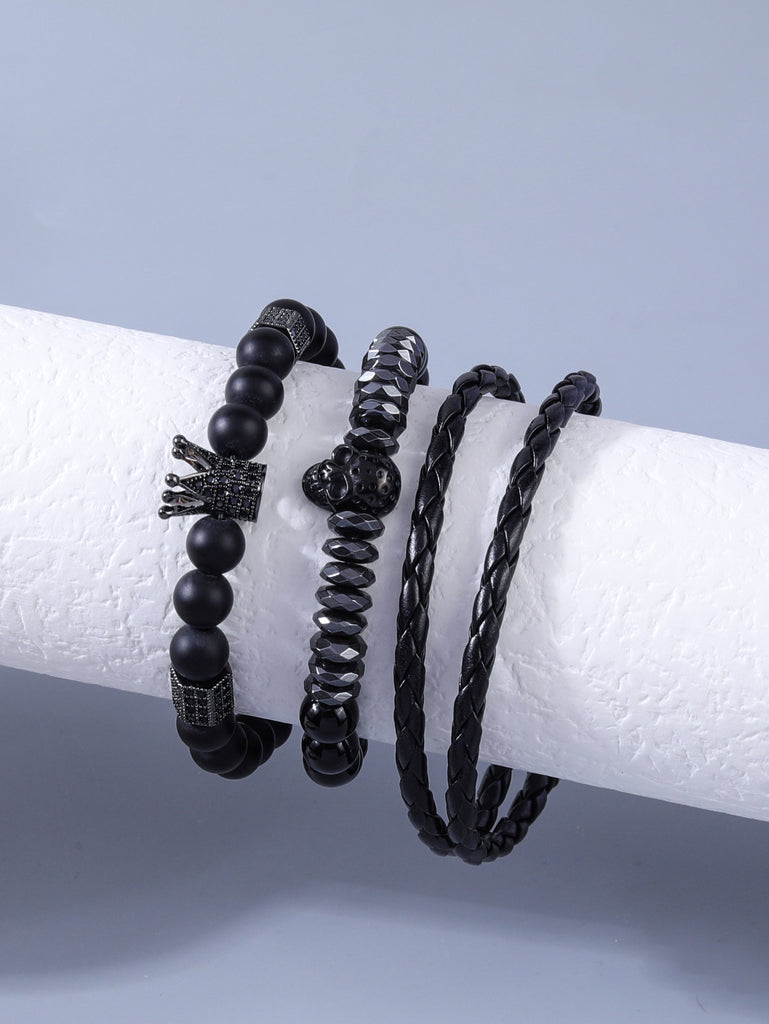 New Simple Black Leather Cord Bracelet Set