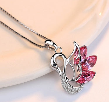 Glitter Swan Pendant necklace clavicle chain