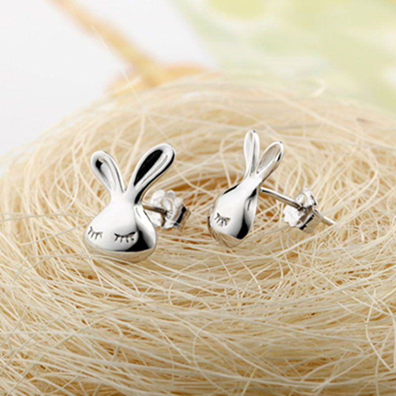 S925 Silver Earrings Hypoallergenic Little White Rabbit Female Earrings