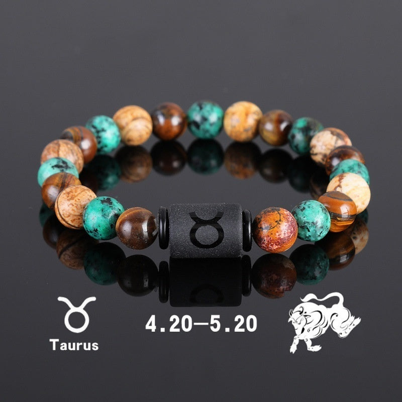 Twelve Constellation Elastic Bracelet Men Tigereye Couple Beaded