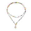 Necklace Double Layered Long Glass Bead Shell Necklace