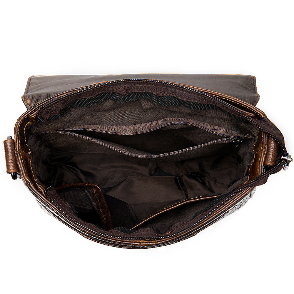 Top Layer Cowhide Vertical Men's Messenger Bag Fashion  Print Business Shoulder Bag