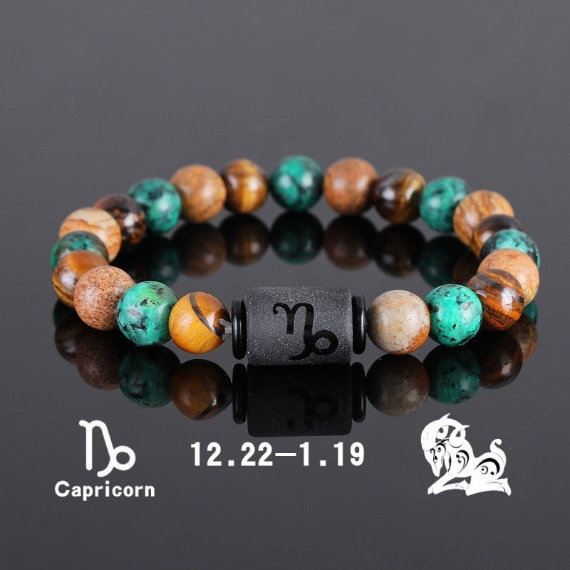 Twelve Constellation Elastic Bracelet Men Tigereye Couple Beaded