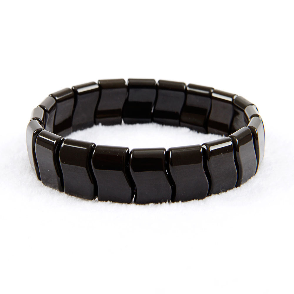 Black wide row germanium stone bracelet