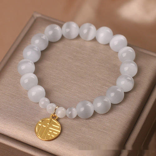 Opal Bracelet Niche High Sense Single Circle Fu Character Tag All-matching