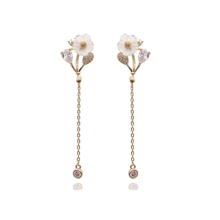 Silver Needle Shell Flower Earring Tassel Eardrop Korean Temperament Pearl Earring Female