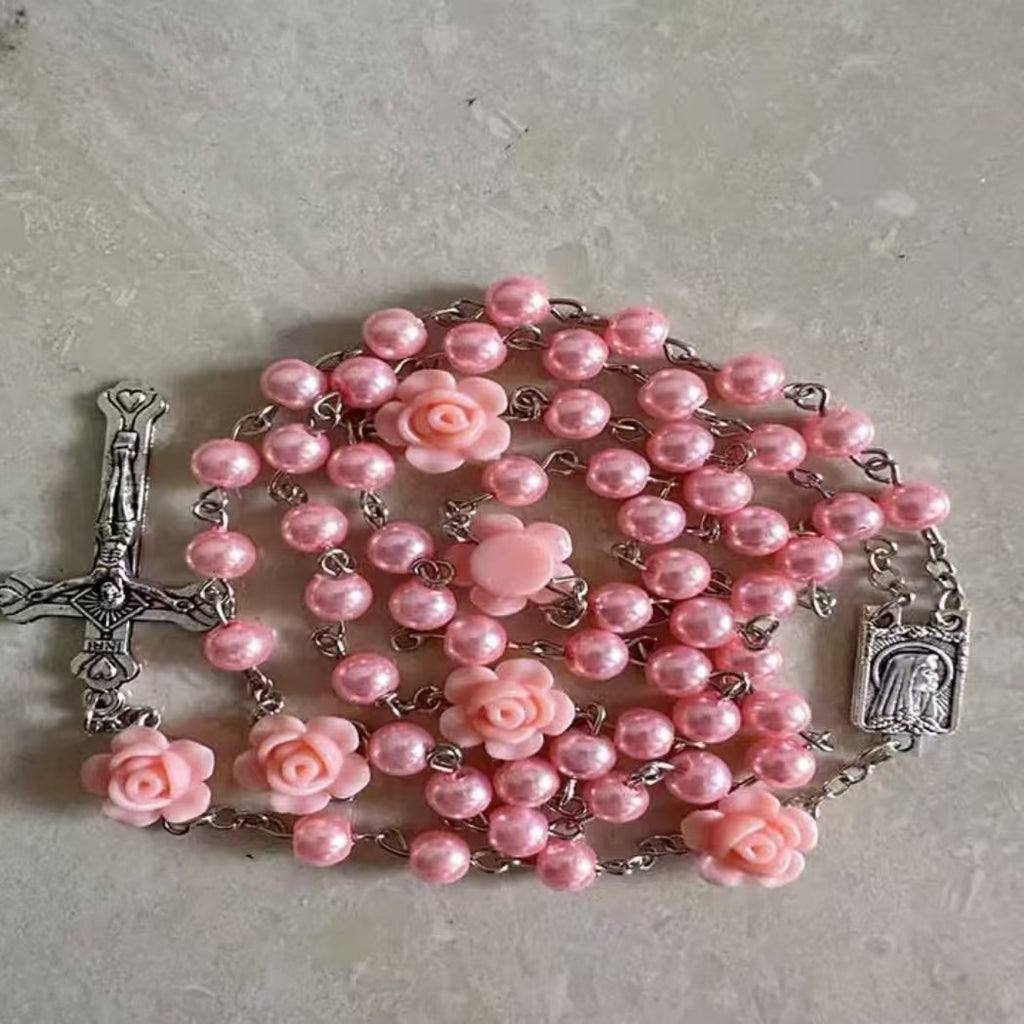 Rosary Necklace Rose Pearl Necklace Ornament