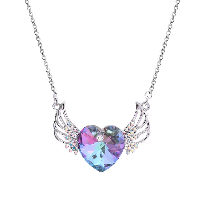 S925 silver angel wings heart necklace