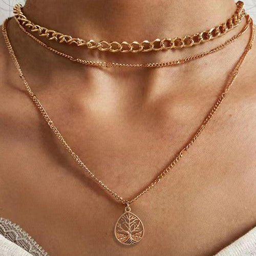 Europe And The United States Ins Autumn And Winter With The Tree Of Life Drops Double Sweater Chain Multi-layered Chain Chain Collarbone Necklace Female Niche Jewelry