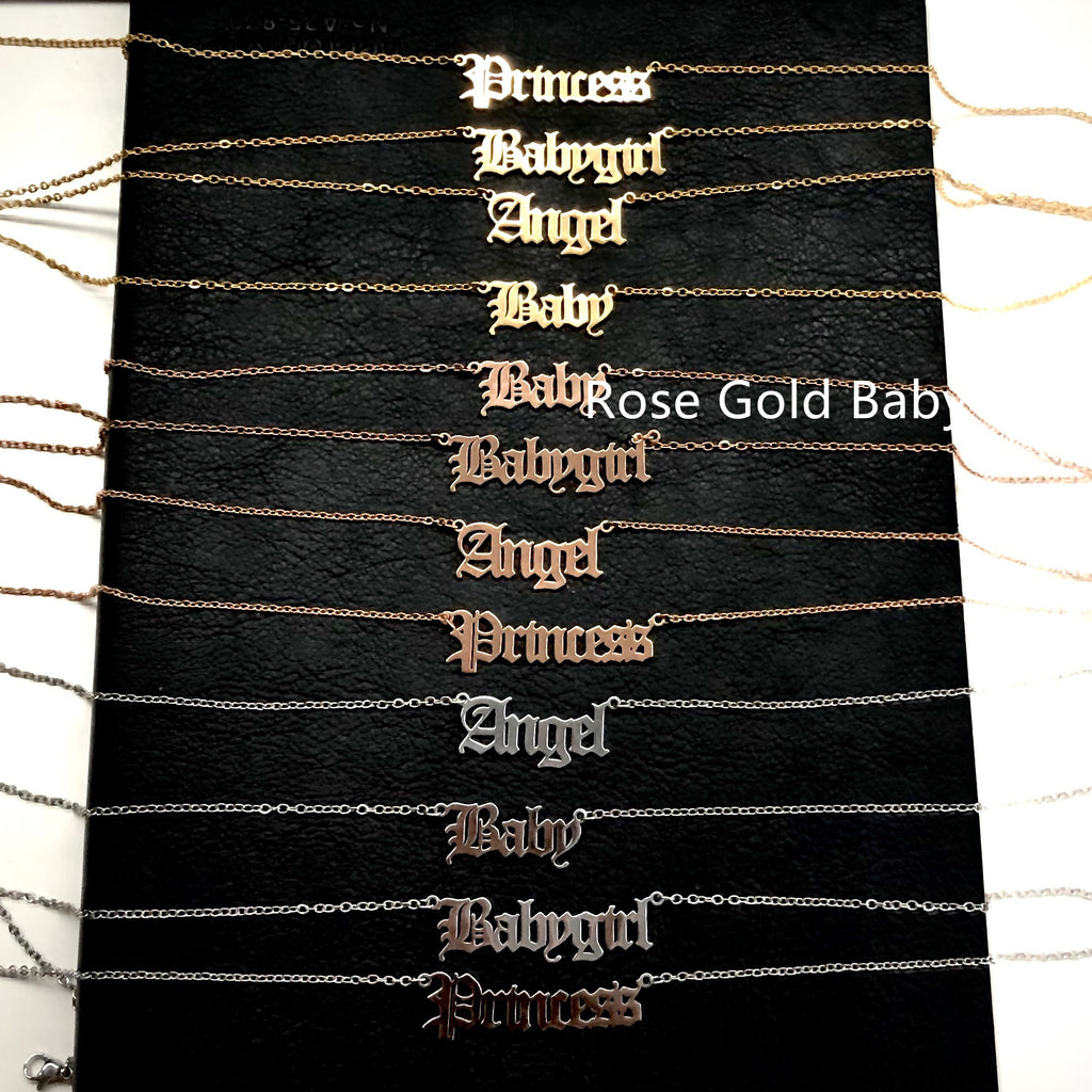 Old English Alphabet Angel Babygirl Princess Necklace