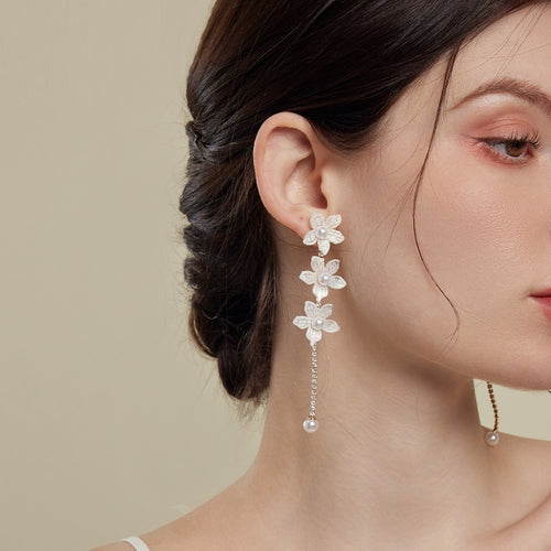 White Flower Tassel Earrings Fairy