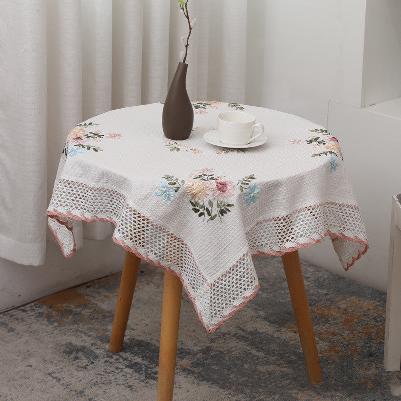 Countryside Handmade Cotton Table Cloth Pure White Embroidery