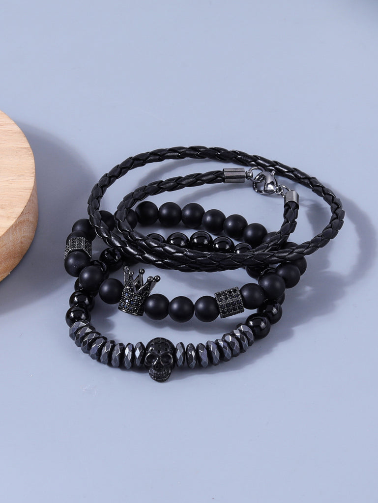 New Simple Black Leather Cord Bracelet Set