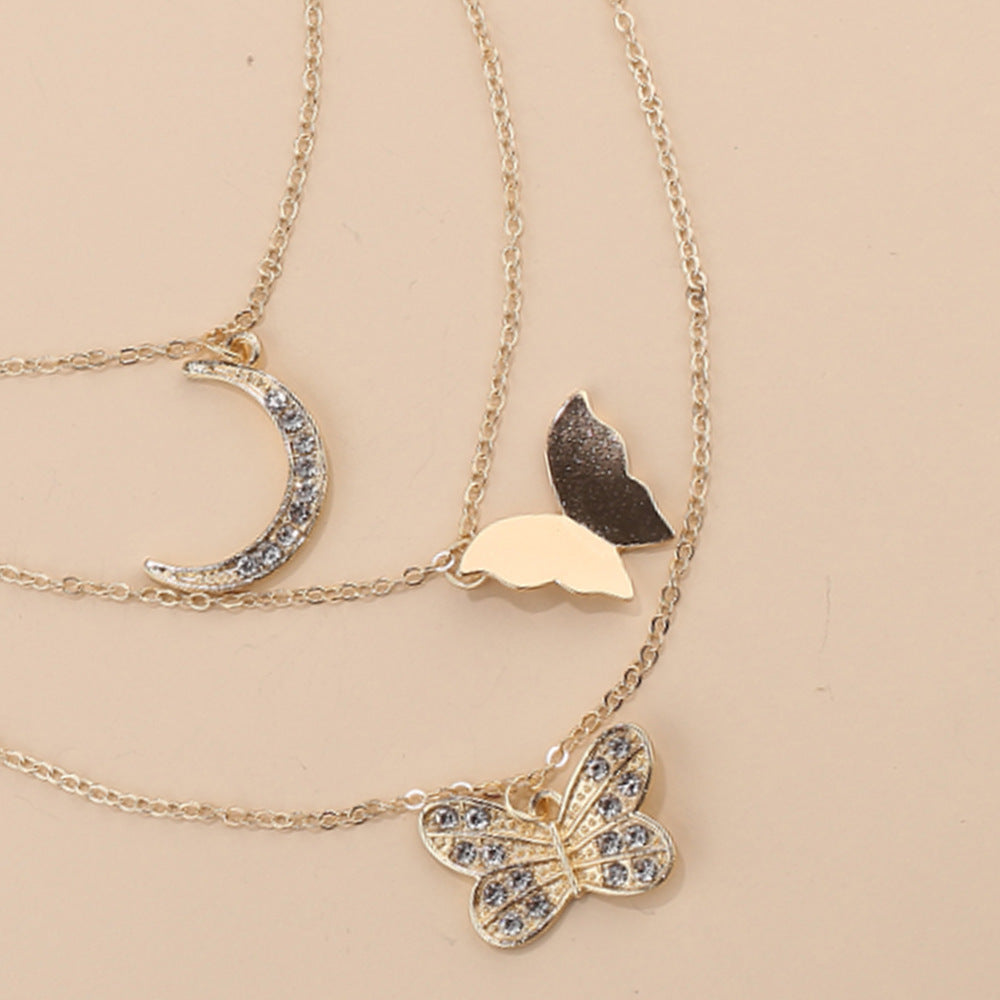Butterfly Pendant Necklace Moon Multilayer Necklace Lady