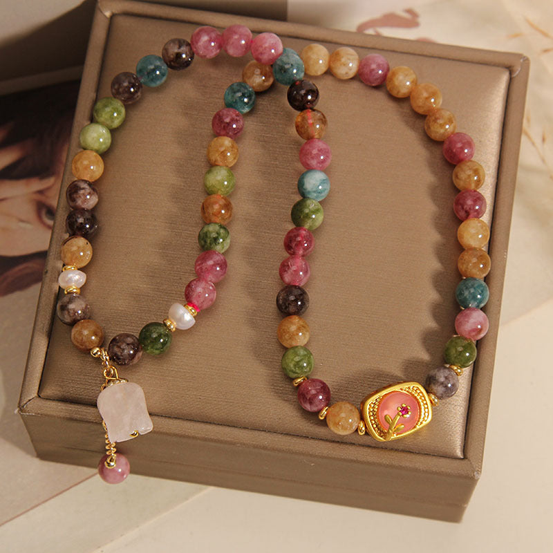 Double Layered Colored Tourmaline Jade Bracelet For Women