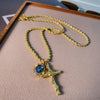 Diamond Flower Cross Portrait Disc Pendant Necklace