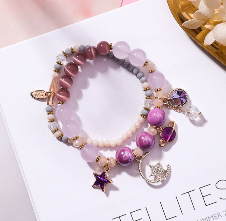 Stars Moon Cat Eye Crystal Multilayer Bracelet Women
