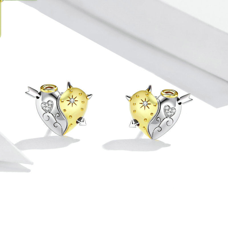 Angel and devil S925 pure silver earrings