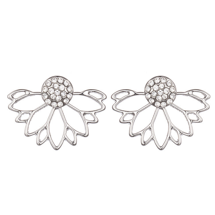 Hollow lotus shape full diamond earrings