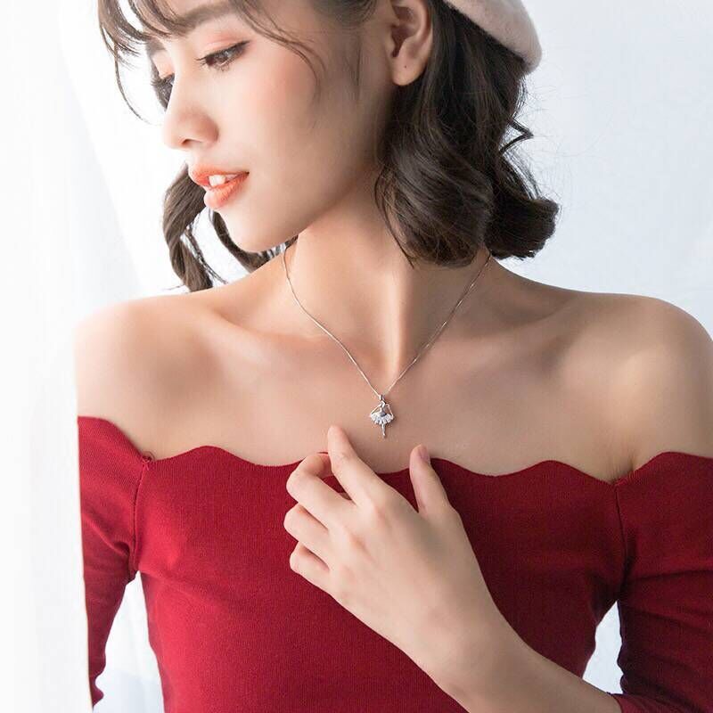 S925 silver necklace pendant diamond ballerina princess girl clavicle chain