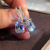 Rectangular white zircon earrings