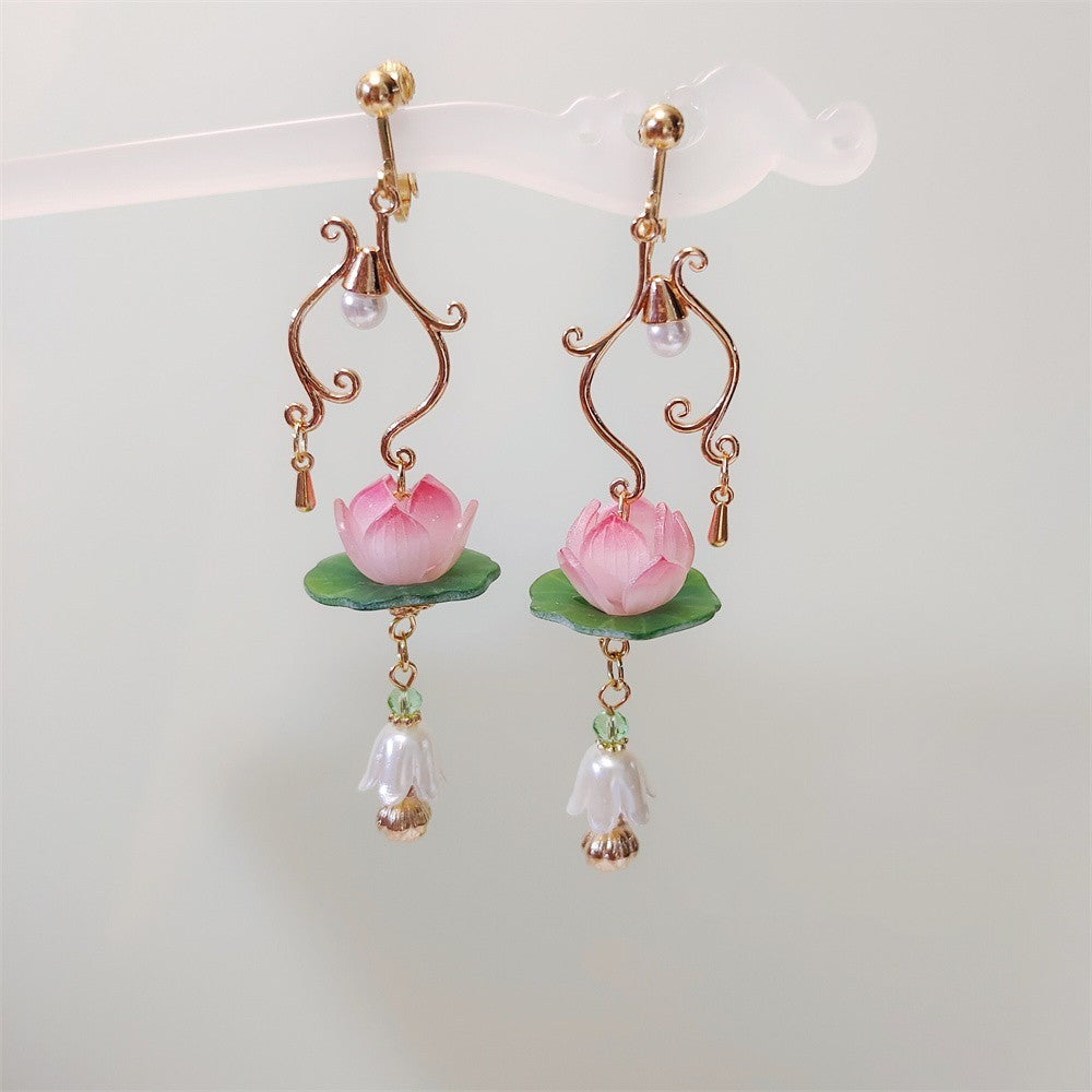 Fashion Antique Tassel Lotus Hairpin Earrings
