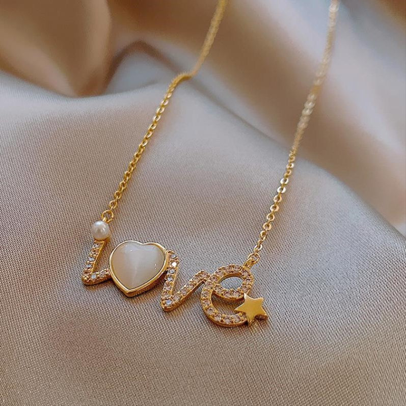 Opal necklace LOVE letter pendant