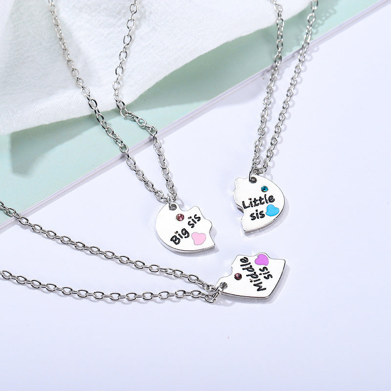 ThreeHeart-shaped Necklace Alloy Pendant Stitching Necklace Letters
