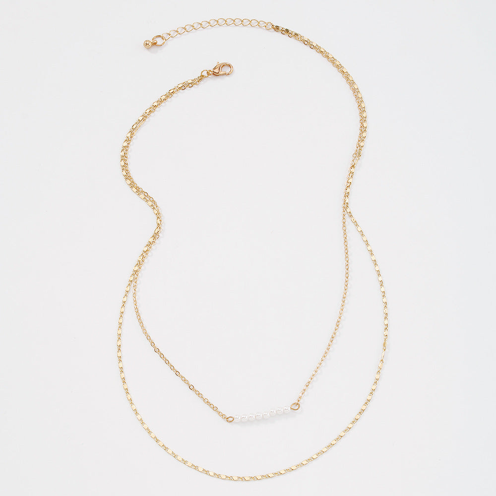 Pearl Necklace Alloy Retro Small Temperament Double Necklace