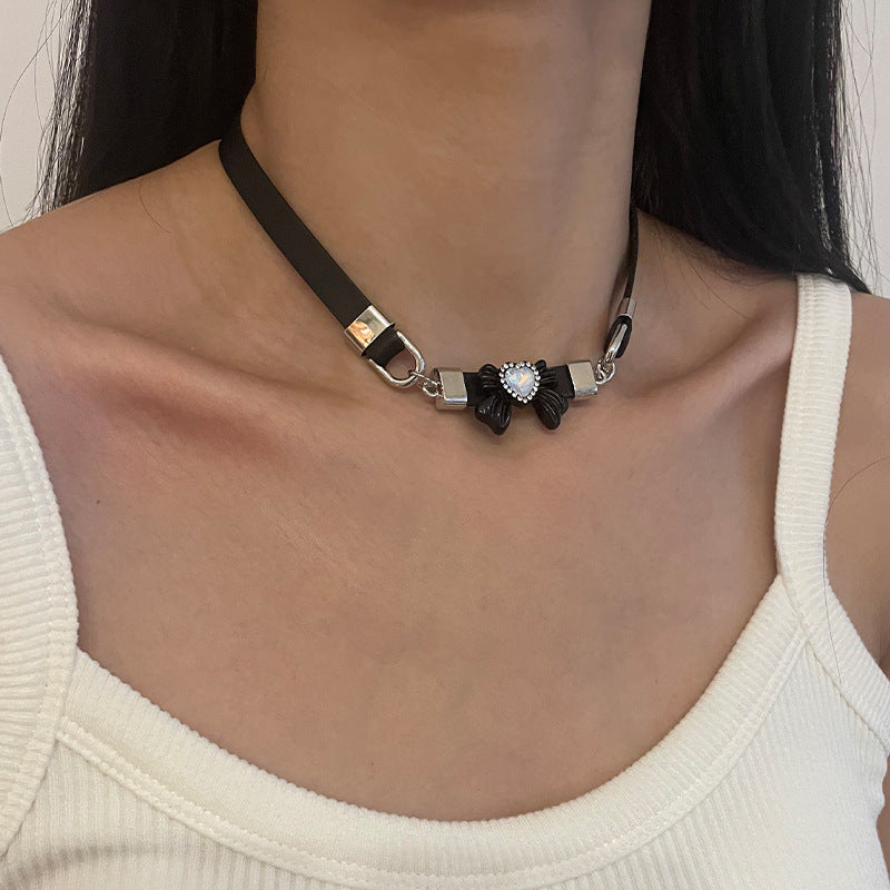 Love Heart Bow Tie Black Necklace Necklace