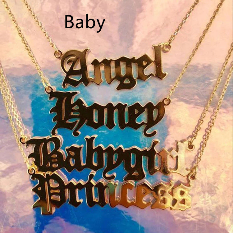Old English Alphabet Angel Babygirl Princess Necklace