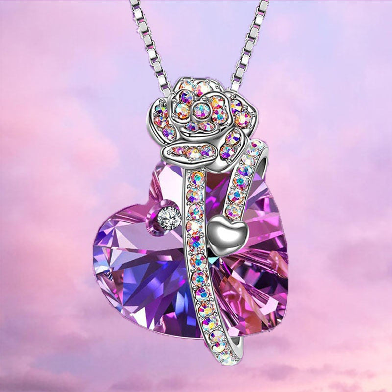Rose Studded Diamond Pendant Necklace