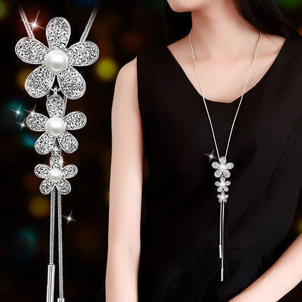 New necklace pearl swan sweater chain